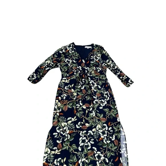 LOFT Navy Botanical Tie-Waist Midi Dress - Picture 5 of 14